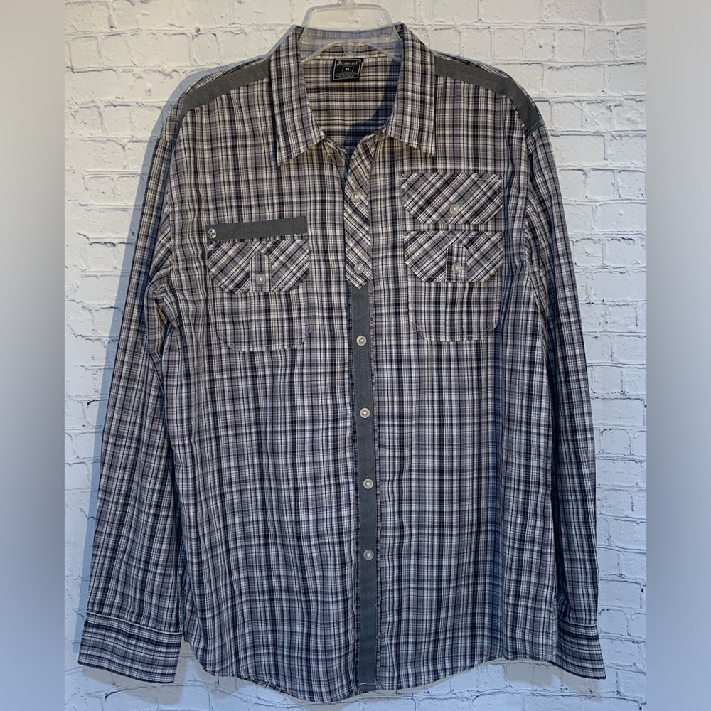 Irreverent Military Button Down Y2K Skull Rocker Grunge Like Affliction